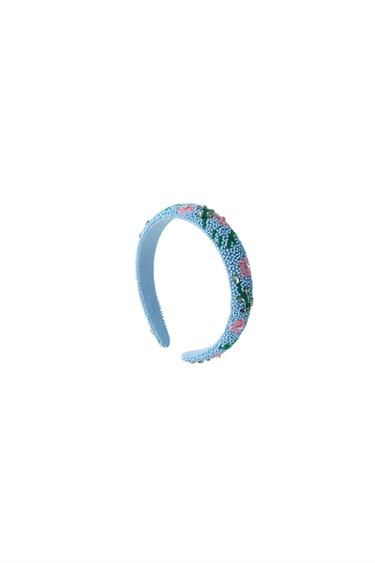 Zara BEADED FLOWERS HEADBAND - Light blue