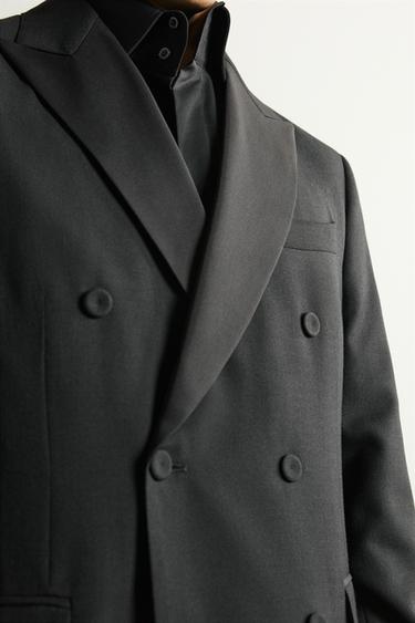 Zara DOUBLE-BREASTED TUXEDO BLAZER - Black