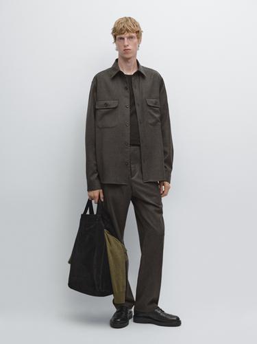 Zara 100% wool trousers with elasticated waistband - Mink - Image 0