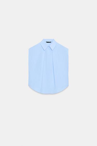 Zara PLEATED POPLIN SHIRT - Sky blue