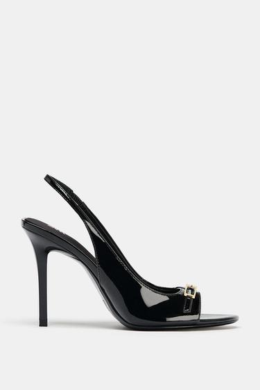 HIGH-HEELED PATENT-EFFECT SANDALS - Black by Zara