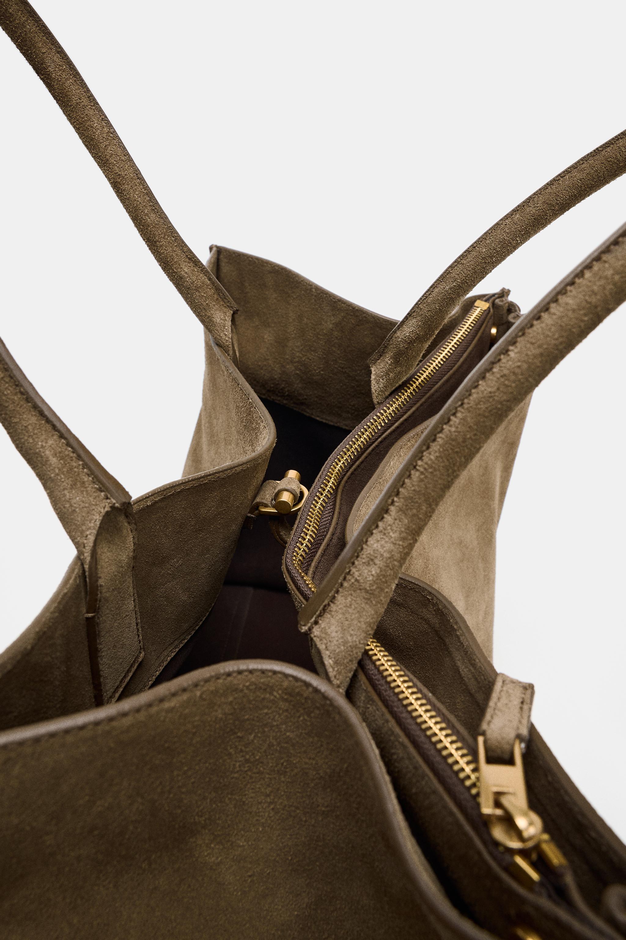 MAXI CITY LEATHER BAG - Taupe Gray | ZARA United States