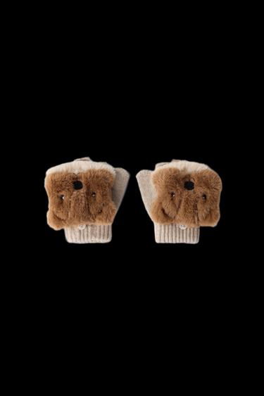GUANTES MITONES EFECTO PELO CASTOR - Beige claro de Zara - Imagen 0