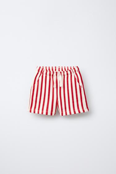 STRIPED PLUSH JERSEY BERMUDA SHORTS - Red by Zara