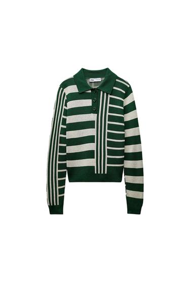 JERSEY POLO PUNTO RAYAS - VERDE de Zara - Imagen 0