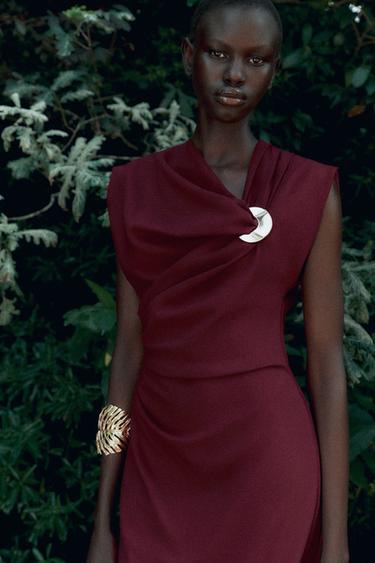 GOLD APPLIQUÉ MIDI DRESS - Raspberry by Zara - Image 2