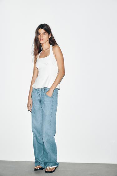 DRAWSTRING FLOWING TRF DENIM TROUSERS - Blue by Zara