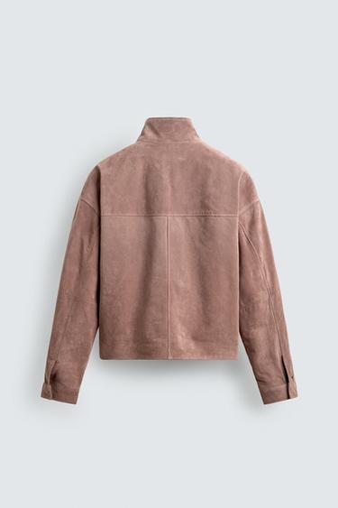 Zara CROPPED FIT SUEDE LEATHER JACKET - Pastel pink
