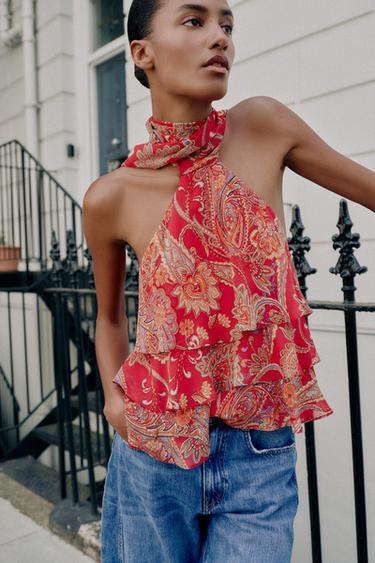 TOP HALTER CON FIOCC - Multicolore di Zara