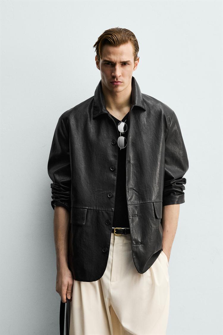 ZARA RELAXED FIT FAUX LEATHER OVERSHIRT