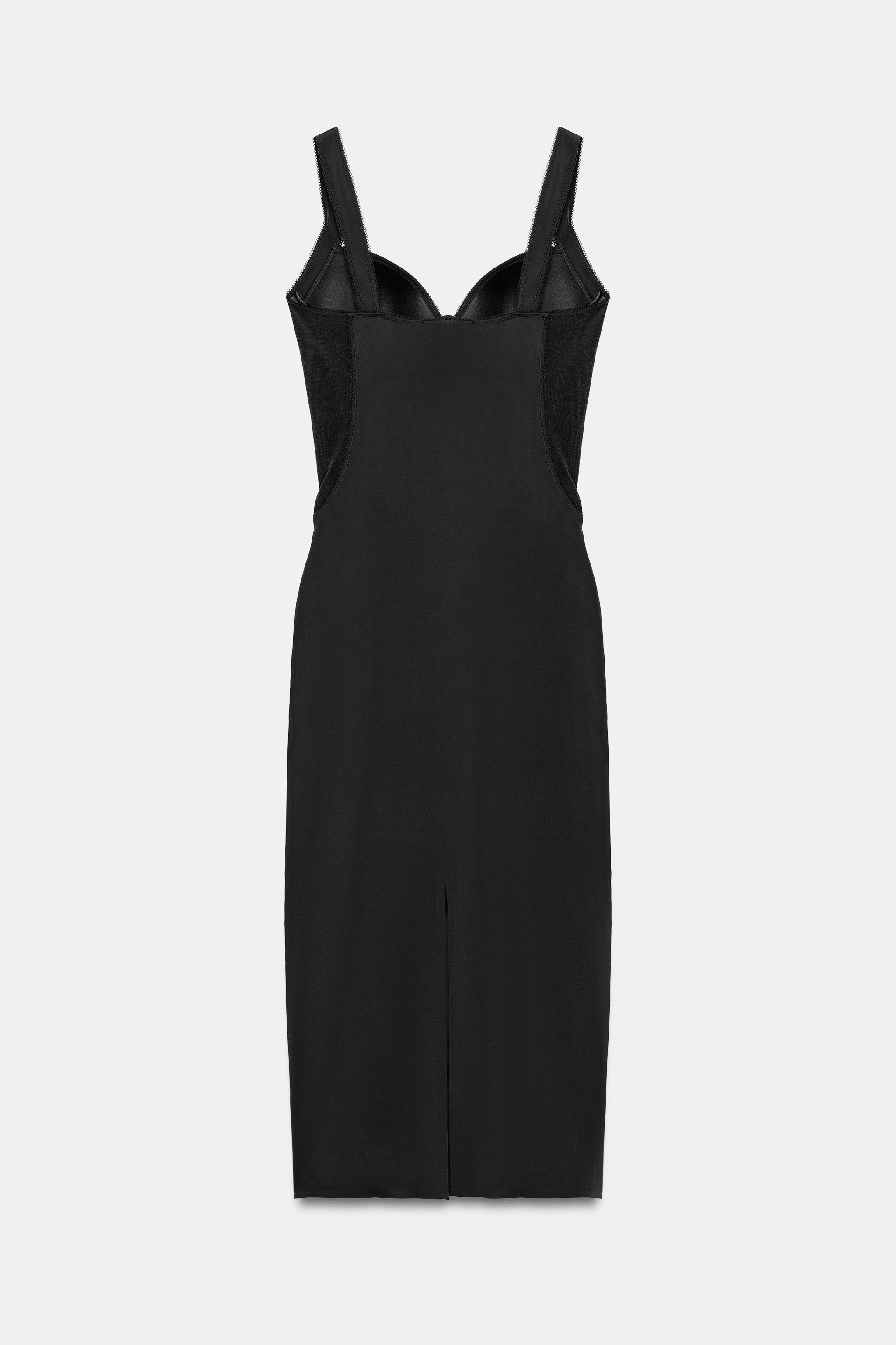 POLYAMIDE COMBINATION MIDI DRESS — Black