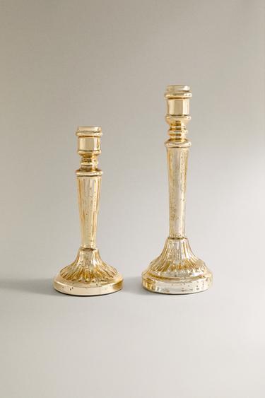 ANTIQUE FINISH GLASS CHRISTMAS CANDLESTICK - Gold by Zara