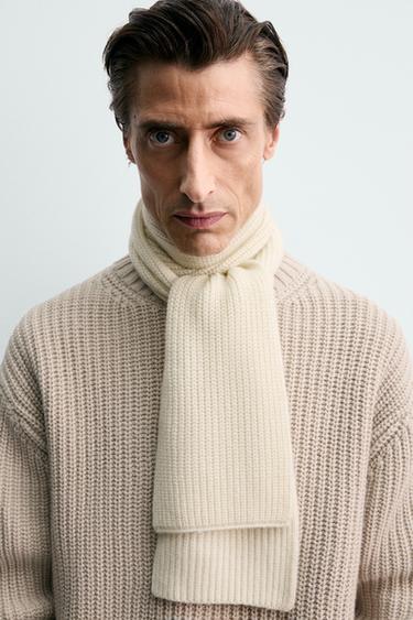 Zara WOOL-CASHMERE KNIT SCARF - Ecru - Image 0