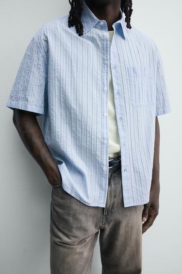 CHEMISE BOXY FIT À RAYURES - Bleu de Zara - Image 5