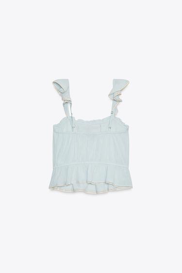 EMBROIDERED RUFFLE TOP - Blue by Zara - Image 5