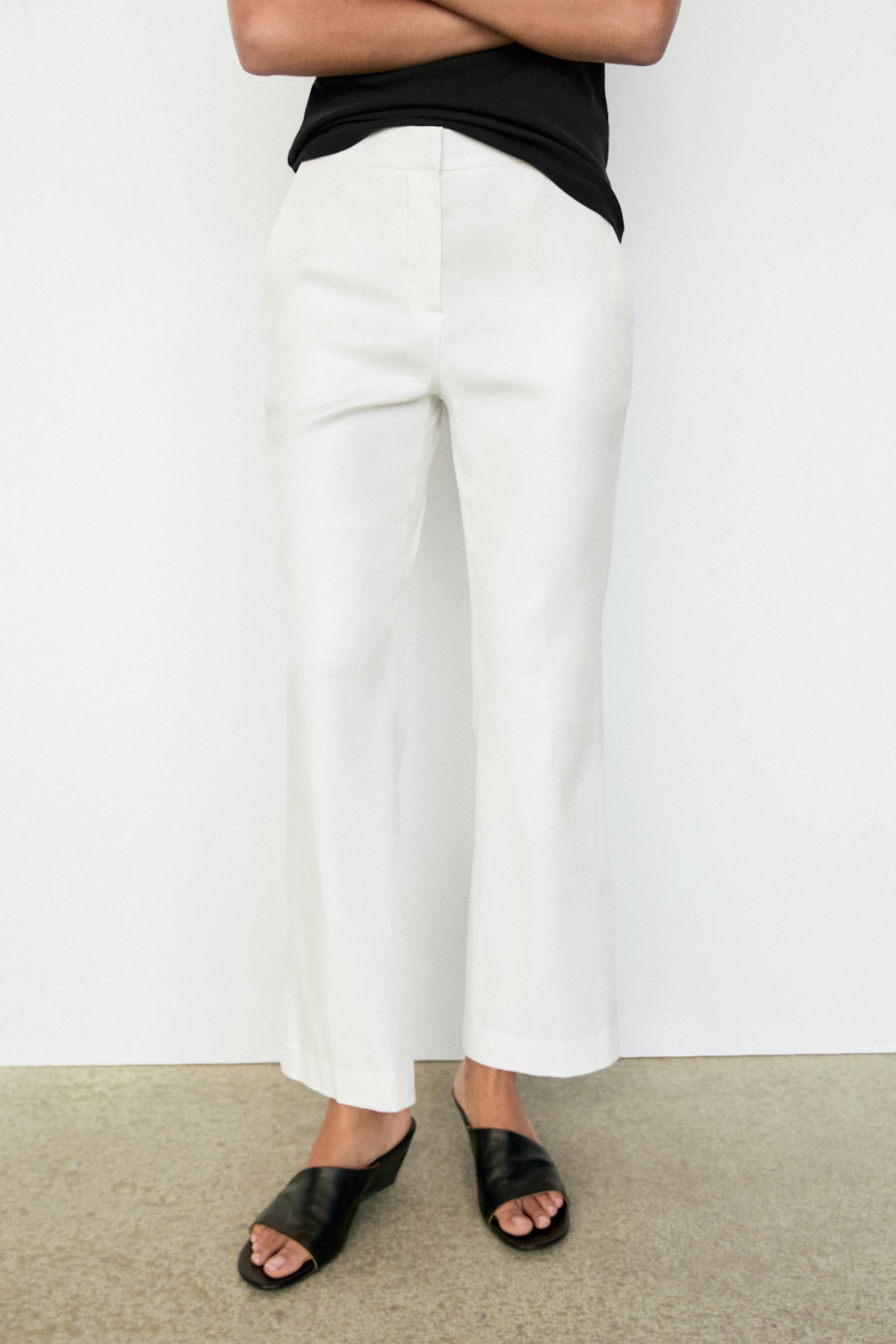 Linen kick flare fit pants — White