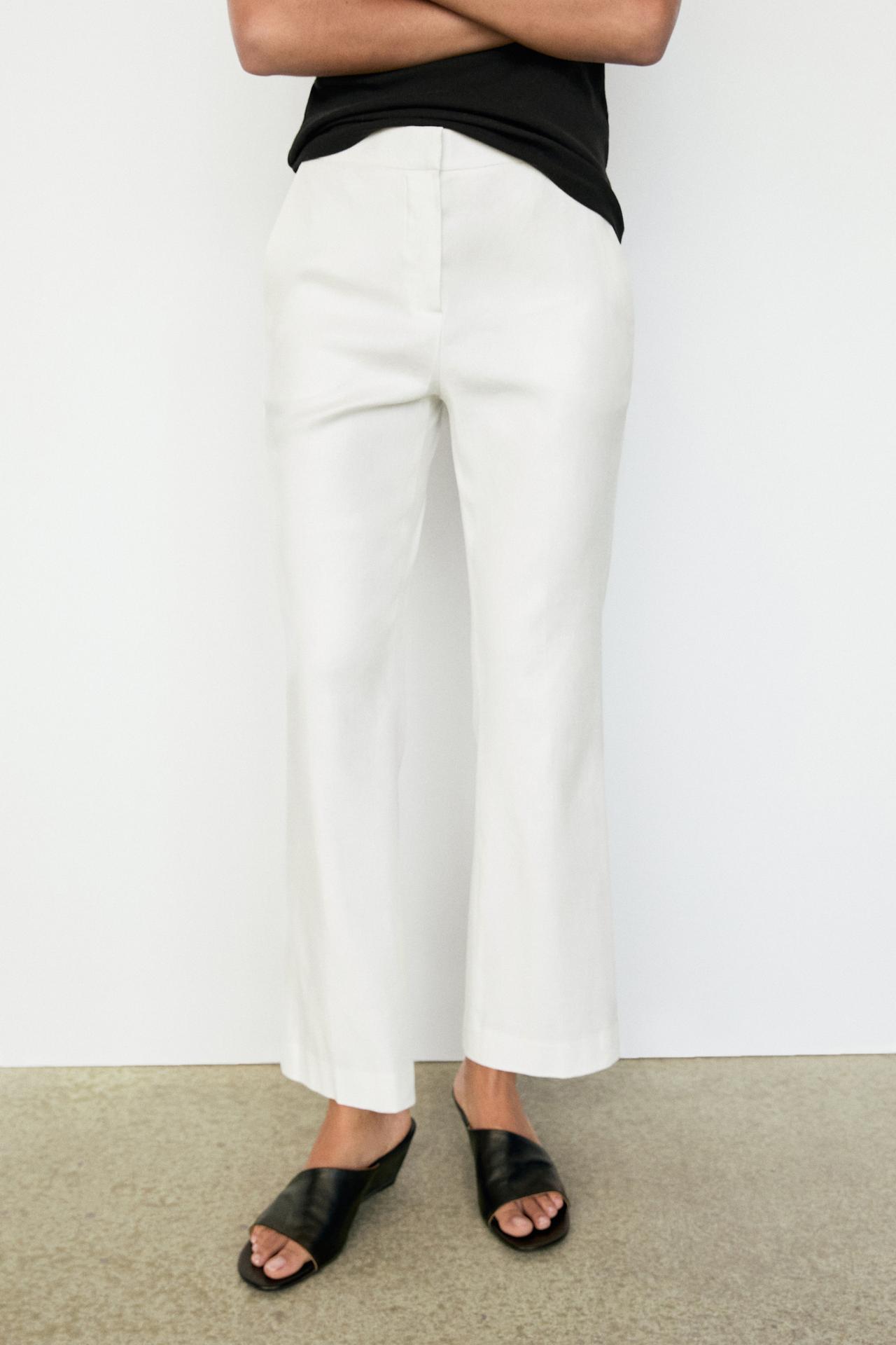 Linen kick flare fit pants — White