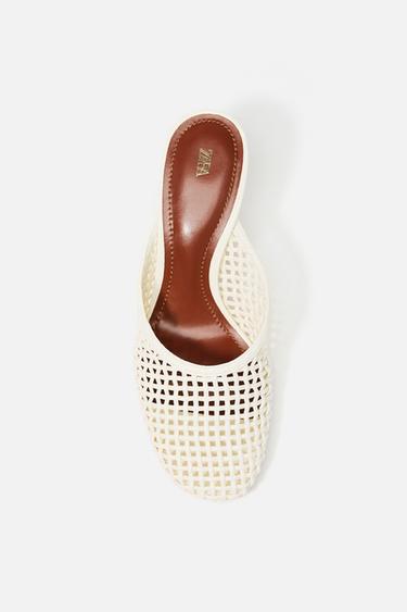 MULE NA OBCASIE Z PLECIONĄ CHOLEWKĄ - Biały Zara