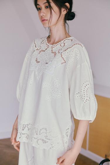 ZW COLLECTION BLOUSE WITH CUTWORK EMBROIDERY - White by Zara