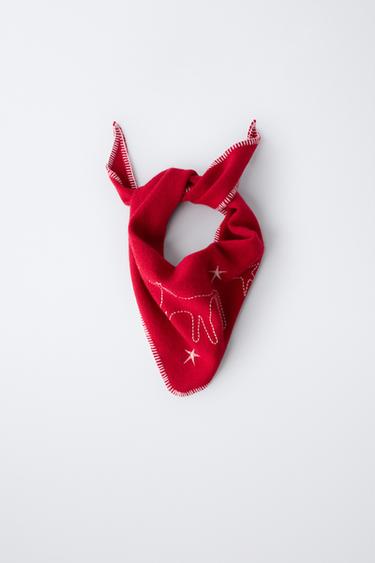 Zara EMBROIDERED KNIT BANDANA - Red