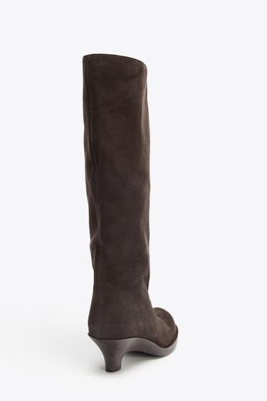 SPLIT SUEDE KITTEN HEEL BOOTS - Brown by Zara - Image 5