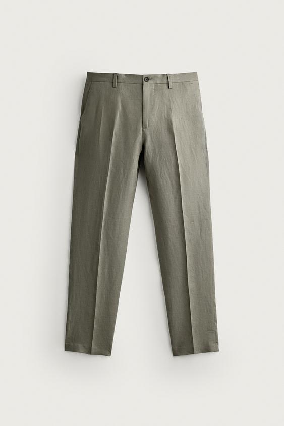 PANTALÓN TRAJE 100% LINO - Khaki de Zara - Imagen 0