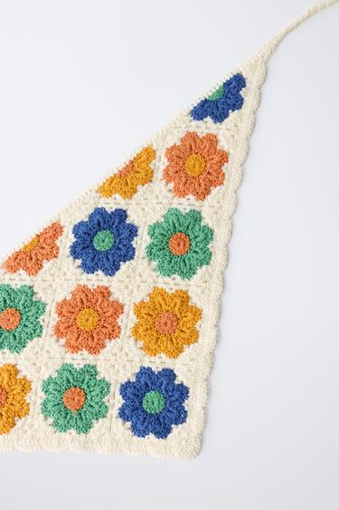 FLORAL CROCHET KNIT BANDANNA - Ecru by Zara - Image 1