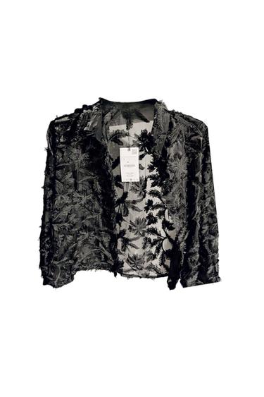 BLACK FEATHERY /SEE THREW LONG SLEEVE BUTTON UP SHIRT