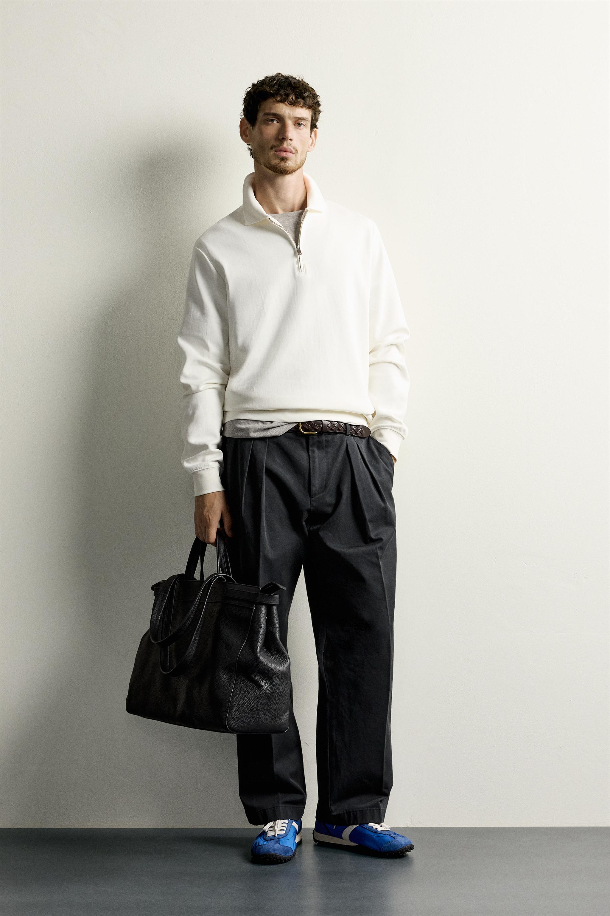 ZIP-UP INTERLOCK POLO SWEATSHIRT - White | ZARA United States