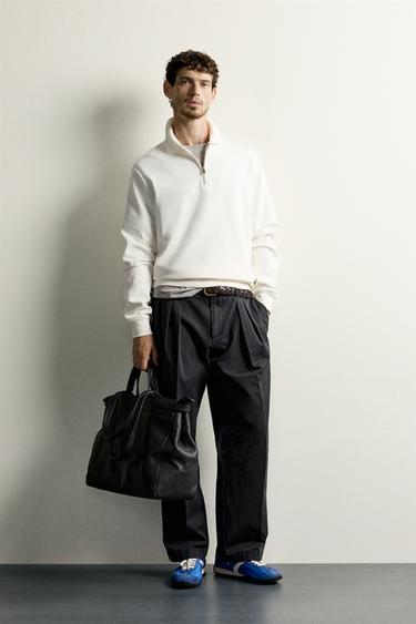 Zara ZIP-UP INTERLOCK POLO SWEATSHIRT - White