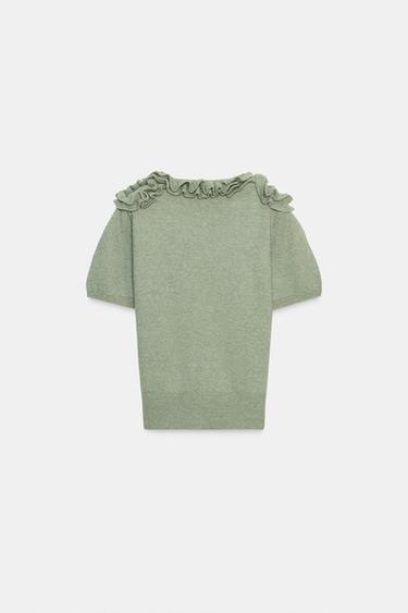 PULL EN MAILLE À FLEURS - Vert mousse de Zara - Image 6