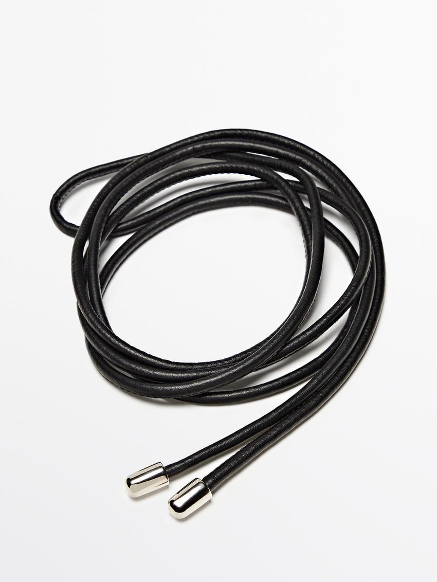 Leather cord belt with knot detail - Black