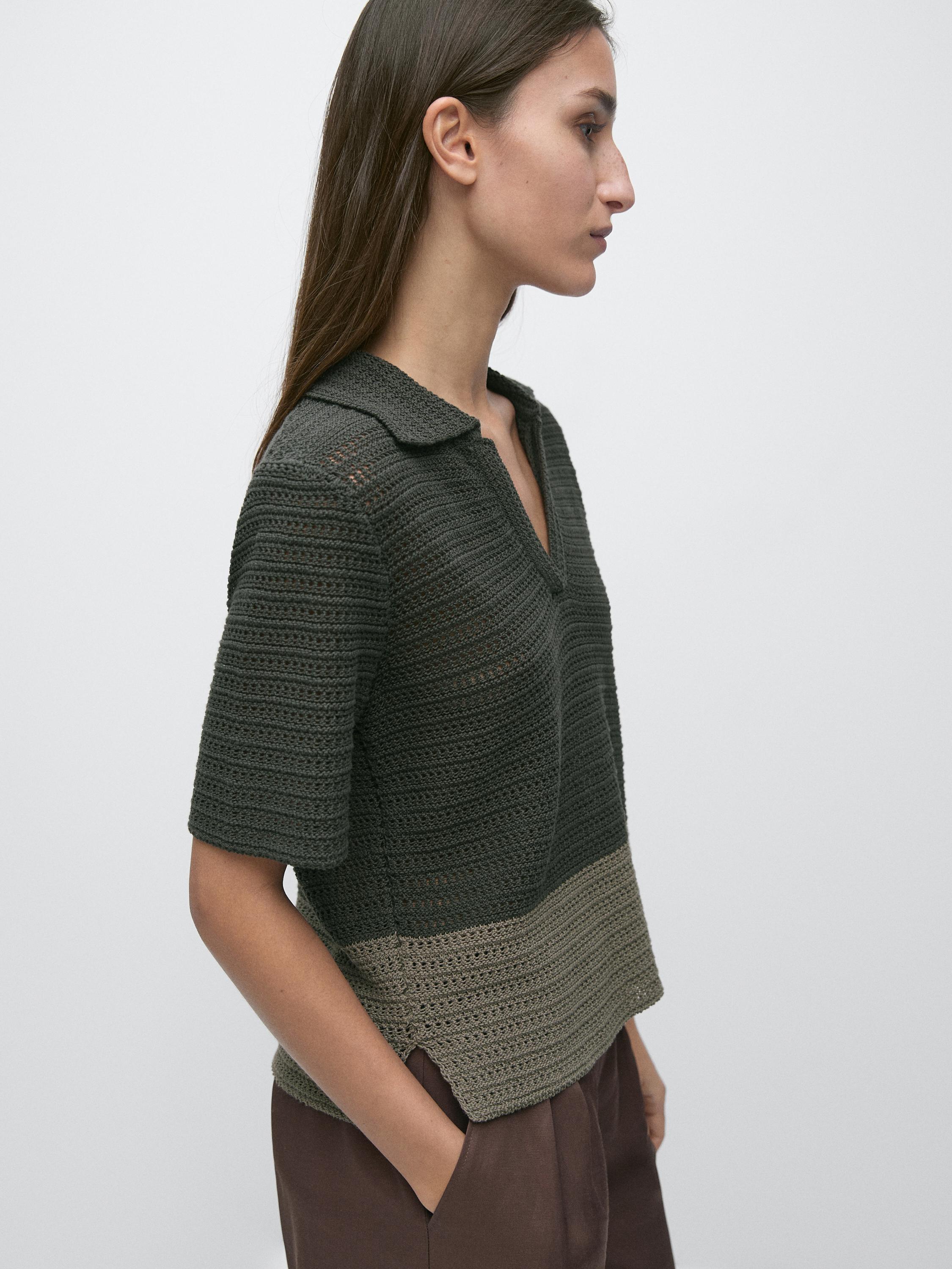 Pull en maille ajourée à col polo