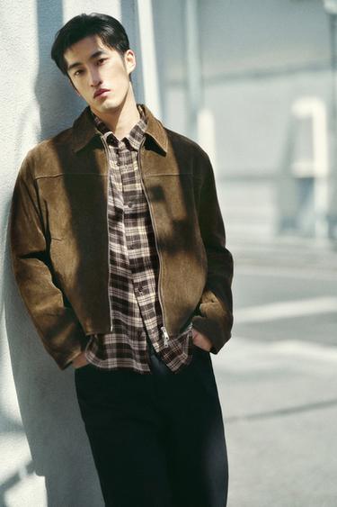 REGULAR FIT SPLIT SUEDE OVERSHIRT - Brown by Zara