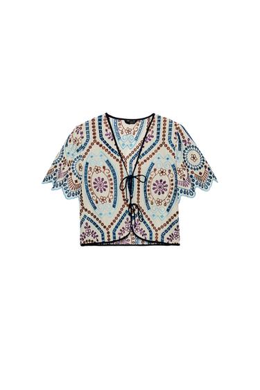 CUTWORK EMBROIDERED CROP TOP - Multicoloured by Zara
