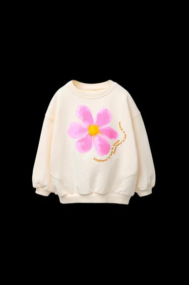 SUDADERA FLOR TEXTO BORDADO - Crudo de Zara - Imagen 0
