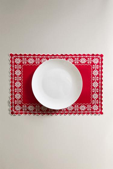 CHRISTMAS PLACEMAT WITH GEOMETRIC EMBROIDERY - Red by Zara - Image 4
