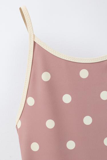 6-14 YEARS/ POLKA DOT SWIMSUIT WITH CONTRAST PIPING - Brown by Zara - Image 2