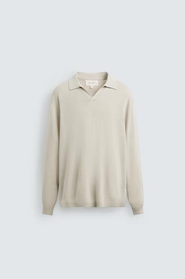 Zara 棉麻針織 POLO 衫 - 沙色
