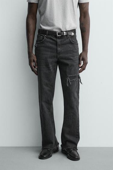 RIPPED FLARE FIT JEANS - Black by Zara