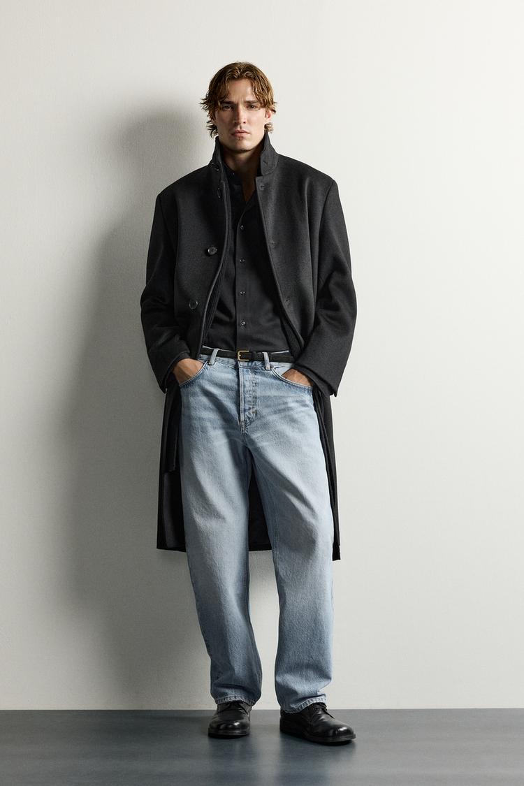 RELAXED-FIT HIGH-NECK COAT — Black
