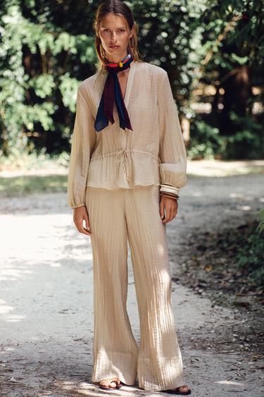 ӘЖІМ ӘСЕРІ БАР ЖАРТЫЛАЙ МӨЛДІР КЕҢ ШАЛБАР - Ашық сарғыш Zara компаниясынан