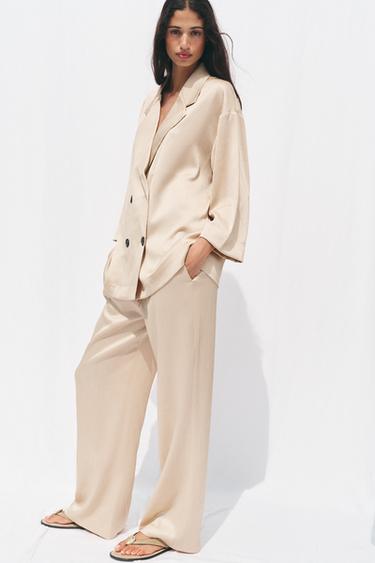 ШТАНИ WIDE-LEG ІЗ ЖАТИМ ЕФЕКТОМ - Кава Zara - Зображення 0