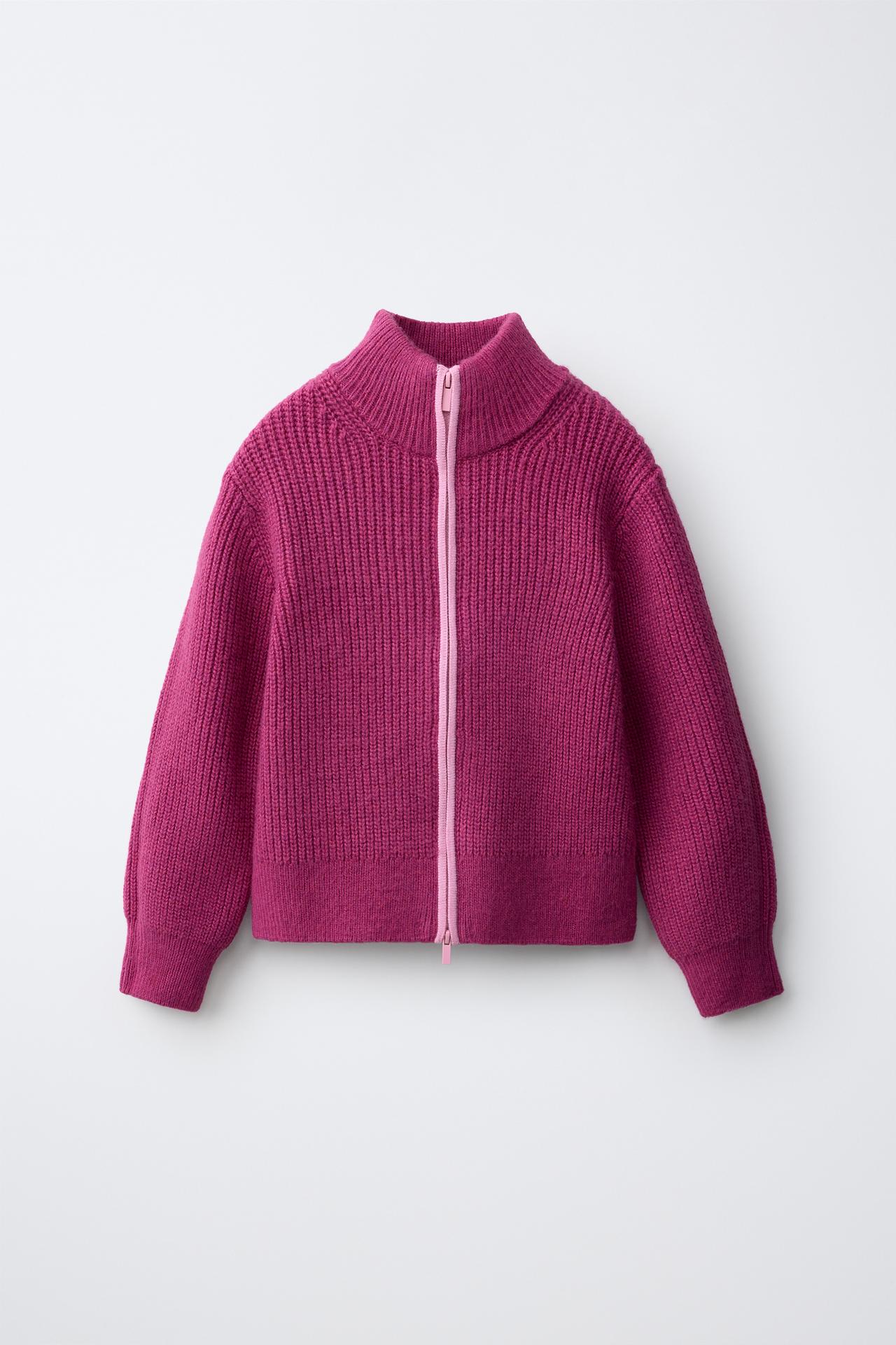 ZIP-UP KNIT CARDIGAN — Fuchsia