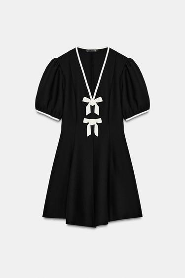 ROBE COURTE À LACETS EN CONTRASTE - Noir de Zara - Image 3