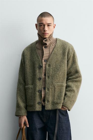 TEXTURED RELAXED FIT CARDIGAN - Green marl by Zara