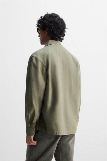 WASHED CANVAS OVERSHIRT - mid khaki by Zara - Image 2