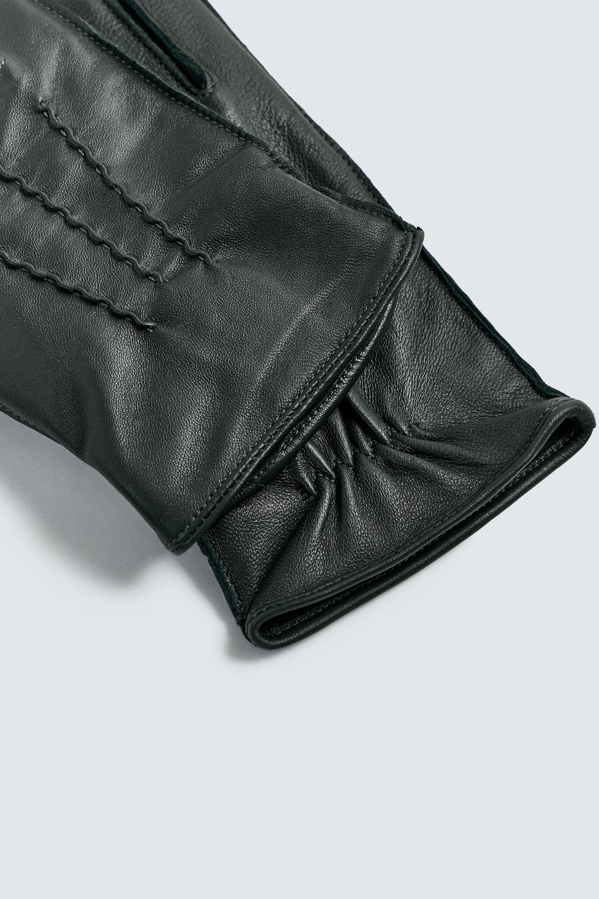 LEATHER GLOVES Mustard ZARA India - Main Image