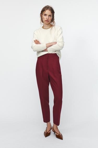 HIGH-WAIST TROUSERS - Burgundy by Zara - Image 0