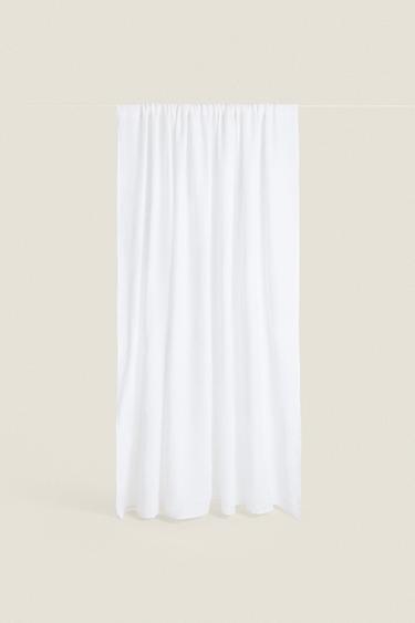 DOUBLE WIDTH LINEN CURTAIN WITH MEDIUM OPACITY - White by Zara